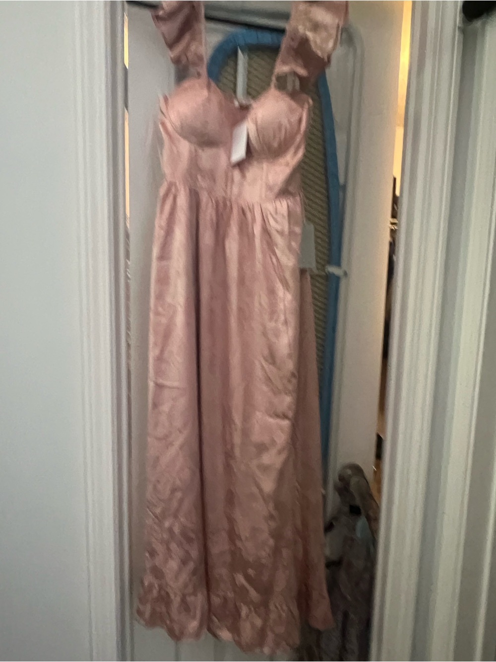 Girls' Blush Pink Satin Formal Dress with Puffed Straps